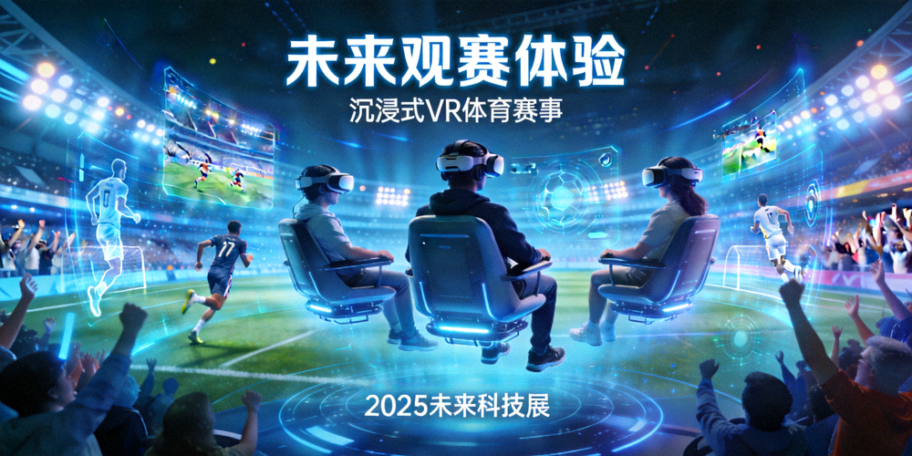 未来观赛概念图 - 观众通过VR设备体验沉浸式体育赛事