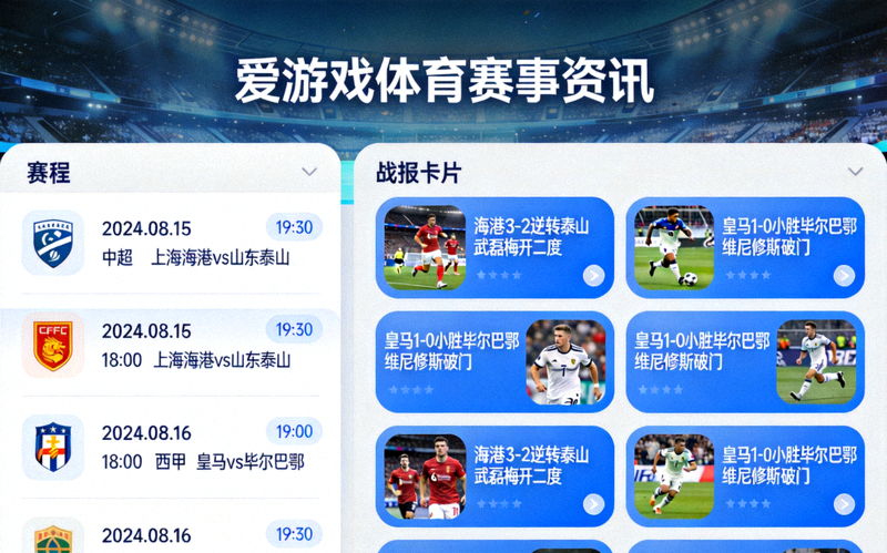 爱游戏体育赛事资讯聚合页面 - 图文并茂的赛程列表与战报卡片